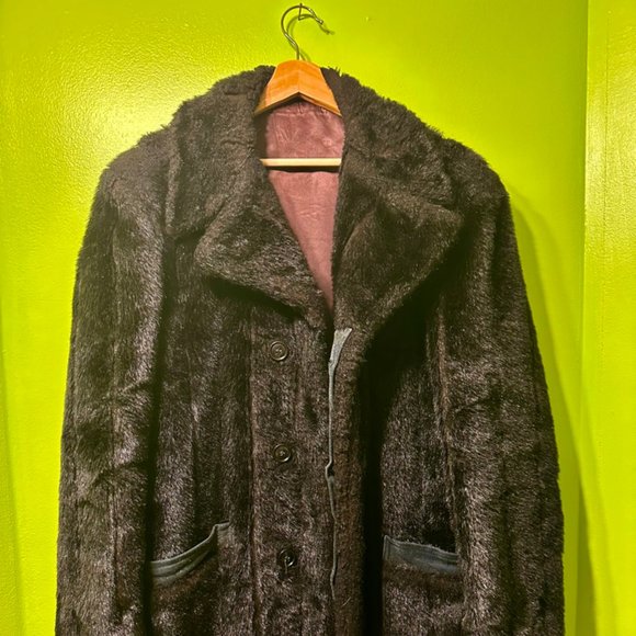 Black Faux Fur Authentic 1960s Vintage Black Coat - Picture 1 of 3